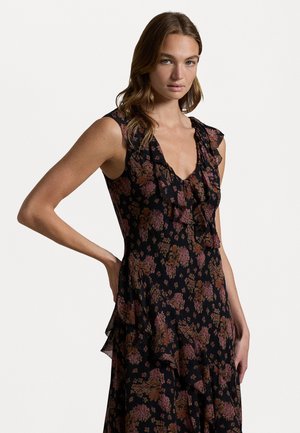 FLORAL RUFFLE-TRIM GEORGETTE MAXIDRESS - Maxiklänning - brown