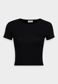 Svart kortärmad t-shirt i mjukt, stretchigt material. Har en klassisk rund halsringning och en figurnära siluett. Inga mönster eller dekorationer.