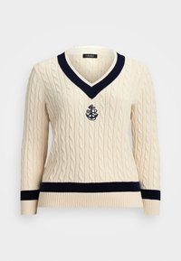 Lauren Ralph Lauren Woman CABLE KNIT COTTON CRICKET SWEATER - Džemperis - mascarpone cream/lauren navy