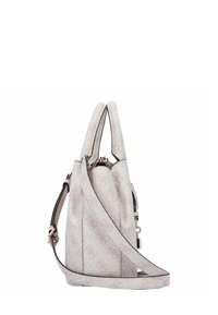 Sac structuré en toile rose clair avec un motif subtil, doté de poignées doubles et d'une bandoulière amovible. Accentué de quincaillerie argentée.