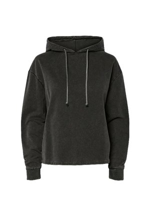 Felpa con cappuccio grigio scuro, dalla vestibilità comoda, con cappuccio regolabile e polsini a costine. Tessuto morbido e dettagli cuciti lungo le cuciture.