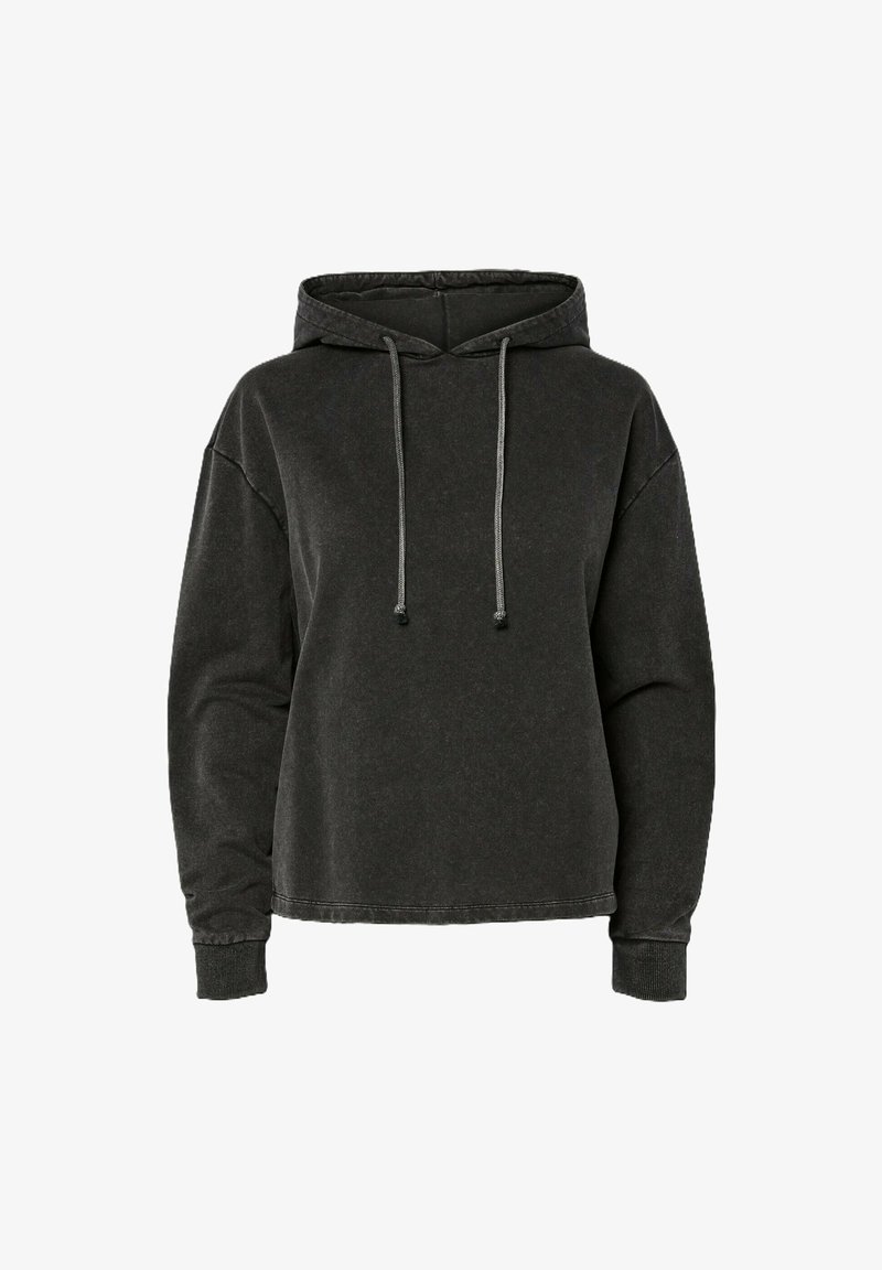 Felpa con cappuccio grigio scuro, dalla vestibilità comoda, con cappuccio regolabile e polsini a costine. Tessuto morbido e dettagli cuciti lungo le cuciture.