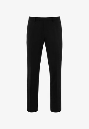 Black trousers made of smooth fabric, with a tailored fit, straight legs, and a flat waistband. No visible patterns or embellishments.