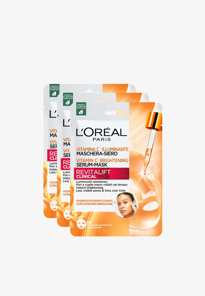 L'Oréal Paris - MASCHERA IN TESSUTO REVITALIFT CLINICAL, CON VITAMINA C ILLUMINANTE, PER PELLE PIÙ LUMINOSA E PORI - Maschera viso - trasparente, Ingrandire