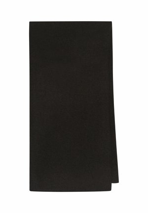 Schwarzer Stoff, rechteckige Form, glatte Textur, leichtes Material, keine Muster oder sichtbaren Beschläge, Falten am unteren Rand.