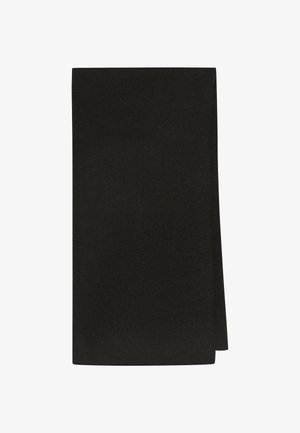 Schwarzer Stoff, rechteckige Form, glatte Textur, leichtes Material, keine Muster oder sichtbaren Beschläge, Falten am unteren Rand.