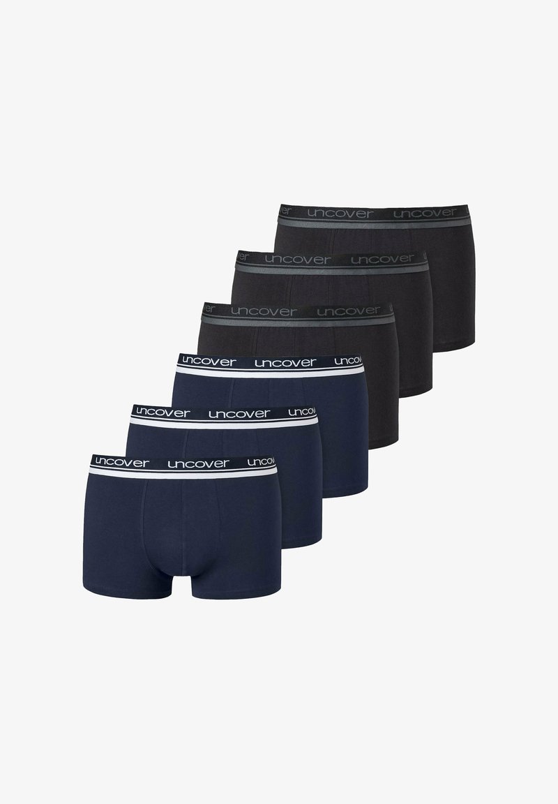 Set di cinque paia di boxer in cotone nero e blu navy. Le fasce in vita presentano il logo "uncover" in grigio e bianco. Design aderente e elasticizzato.