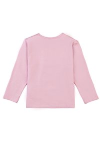 T-shirt a maniche lunghe rosa con scollatura rotonda, realizzato in un tessuto morbido e liscio. Presenta un orlo dritto e polsini stretti.