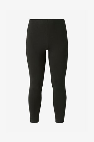 Schwarze Leggings aus Stretchstoff mit glatter Textur, schmaler Passform und hohem Bund für Komfort. Keine sichtbaren Muster oder Beschläge.
