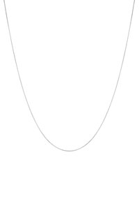 Collier en chaîne métallique argentée, doté d'un design délicat avec de petits maillons, une texture lisse et un éclat subtil, idéal pour le superposition.
