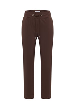 Braune Hosen mit geradem Bein, elastischem Bund und verstellbarem Kordelzug, umgeschlagenen Säumen und glattem Stofffinish.