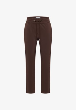 Braune Hosen mit geradem Bein, elastischem Bund und verstellbarem Kordelzug, umgeschlagenen Säumen und glattem Stofffinish.