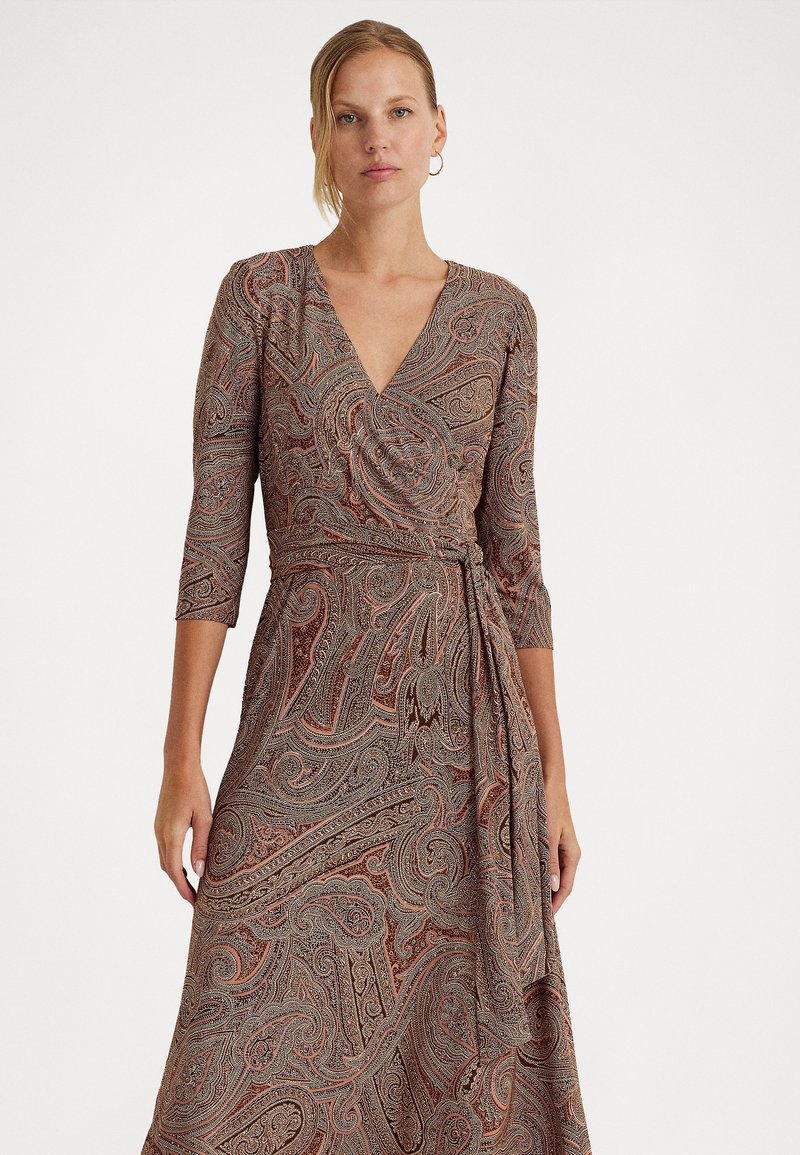 Ralph Lauren Women's Printed Matte Jersey Carlyna 3/4 Sleeve Day Dress Black Size 8