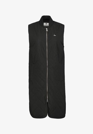 Schwarze gesteppte Weste mit hohem Kragen, Frontreißverschluss und Seitentaschen. Sie zeichnet sich durch ein minimalistisches Design und ein dezentes LogoDETAIL aus.