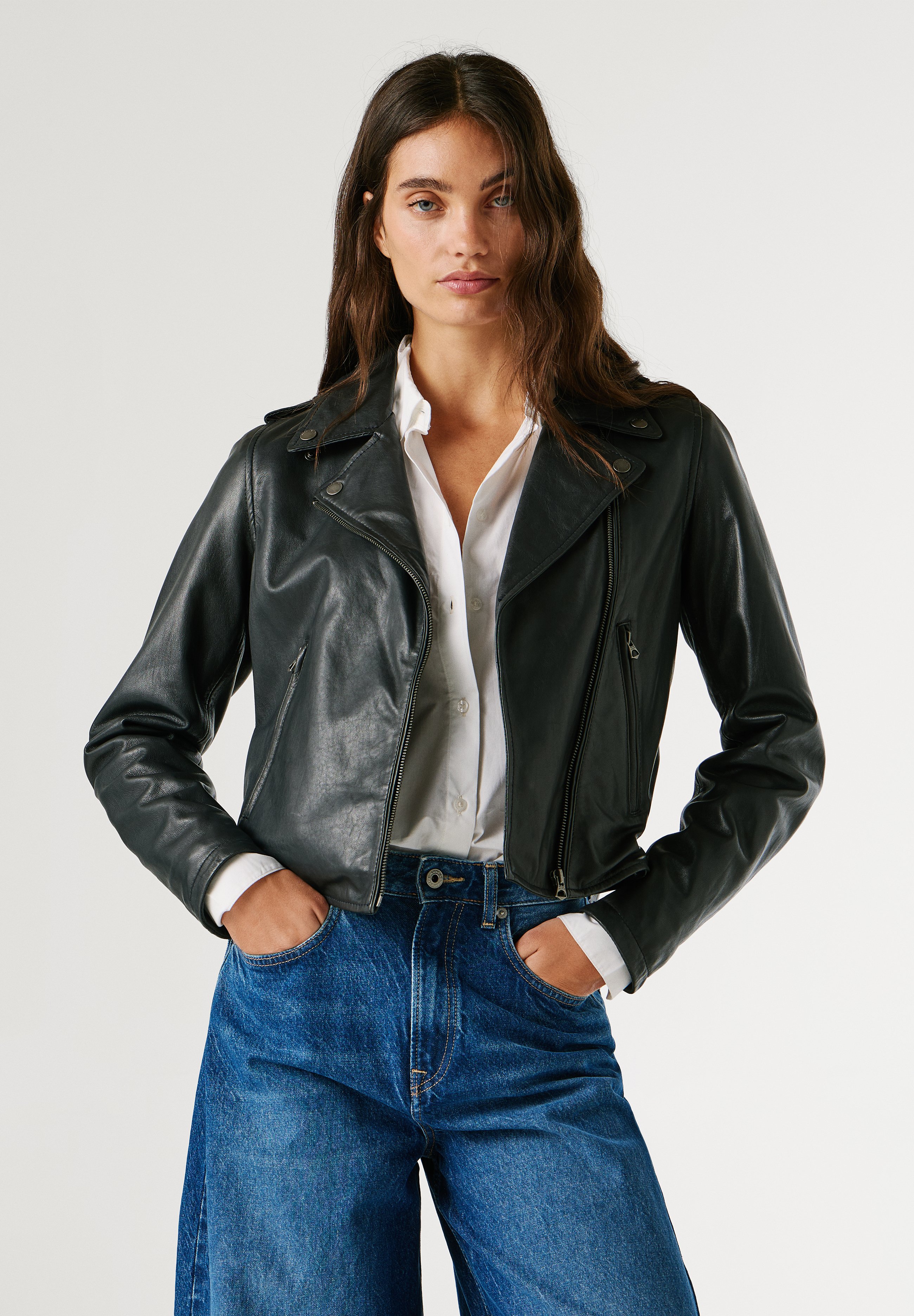 Pepe Jeans SILVIA - Leather jacket - black - Zalando.co.uk