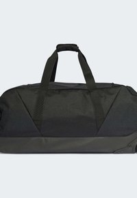 Sac de sport noir en tissu texturé, avec des poignées doubles et un fond structuré. Offre un design épuré avec une fermeture à glissière.