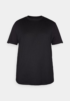 Black short-sleeve T-shirt made from soft cotton, featuring a round neckline and a relaxed fit, with no visible patterns or accents.