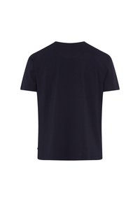 Navyblauwe katoenen t-shirt met een ronde halslijn en korte mouwen, voorzien van een rechte zoom en zonder zichtbare merknamen of patronen.