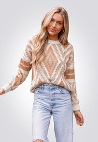 Cupshe DIAMOND STITCHED DROP SLEEVE  - Strickpullover - light brown white