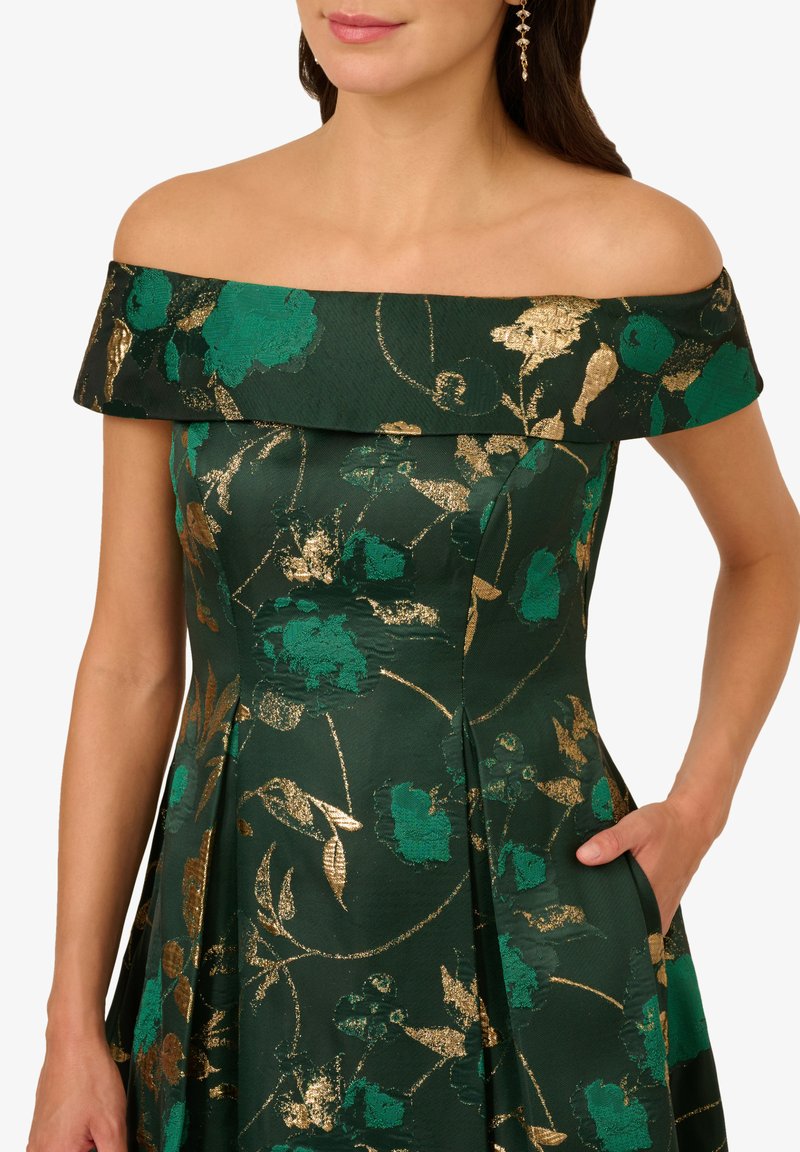 Adrianna Papell OFF SHOULDER MIDI - Cocktail dress / Party dress - hunter  gold/gold-coloured - Zalando
