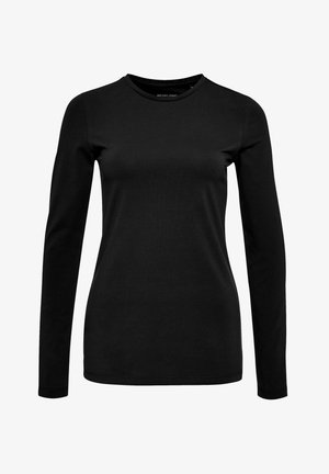 T-shirt a maniche lunghe di colore nero, realizzato in cotone, con scollo rotondo e una texture liscia, privo di motivi o dettagli visibili.