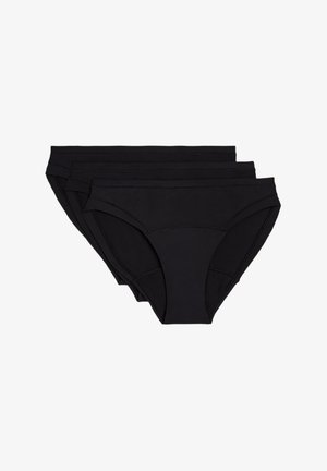 Set van drie zwarte katoenen slips met elastische tailleband. Eenvoudig ontwerp, gladde textuur, met minimale stikseldetails.