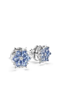 Stately uhane štud uhf kBref mP zlatno, okrašene s svetlo modrimi kvadratnimi kristali in okroglimi kovinskimi poudarki.