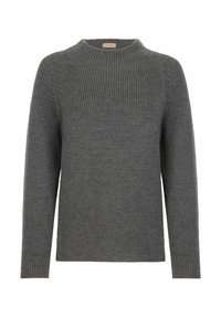 Grau gestrickter Pullover mit Rundhalsausschnitt, langen Ärmeln und gerippter Textur. Verfügt über eine lockere Passform und ein lässiges Design, das sich gut zum Layering eignet.