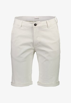 Witte katoenen shorts met opgerolde cuffs, een enkele knoop aan de voorkant en ritssluiting. Kenmerkt platte voorzakken en een merklabel op de tailleband.