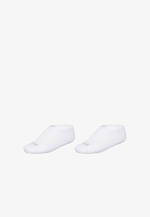 Chaussettes blanches invisibles, fabriquées en tissu doux, avec un design à coupe basse, des ouvertures élastiquées et un minimum de marquage sur le côté.