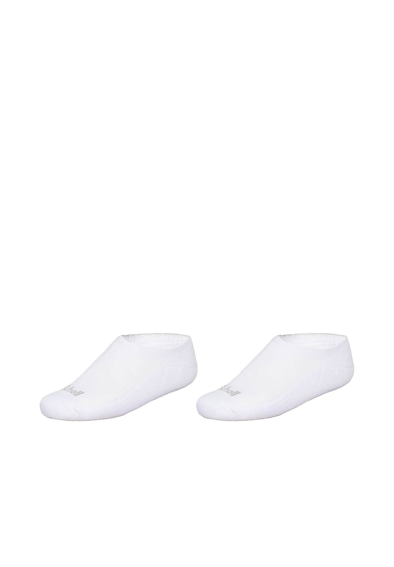 Weiße Unsichtbare Socken aus weichem Stoff, mit einem niedrigen Schnitt, elastischen Öffnungen und minimaler Markenkennzeichnung an der Seite.