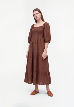 New Look, DARK  SHIRRED MILKMAID MIDI DRESS - Vestido informal - dark brown