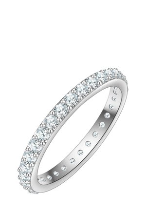 Ewiger Diamantring mit einem polierten Silberband. Besetzt mit Brillanten über die Oberseite und kleinen Steinen, die im Band eingelegt sind.