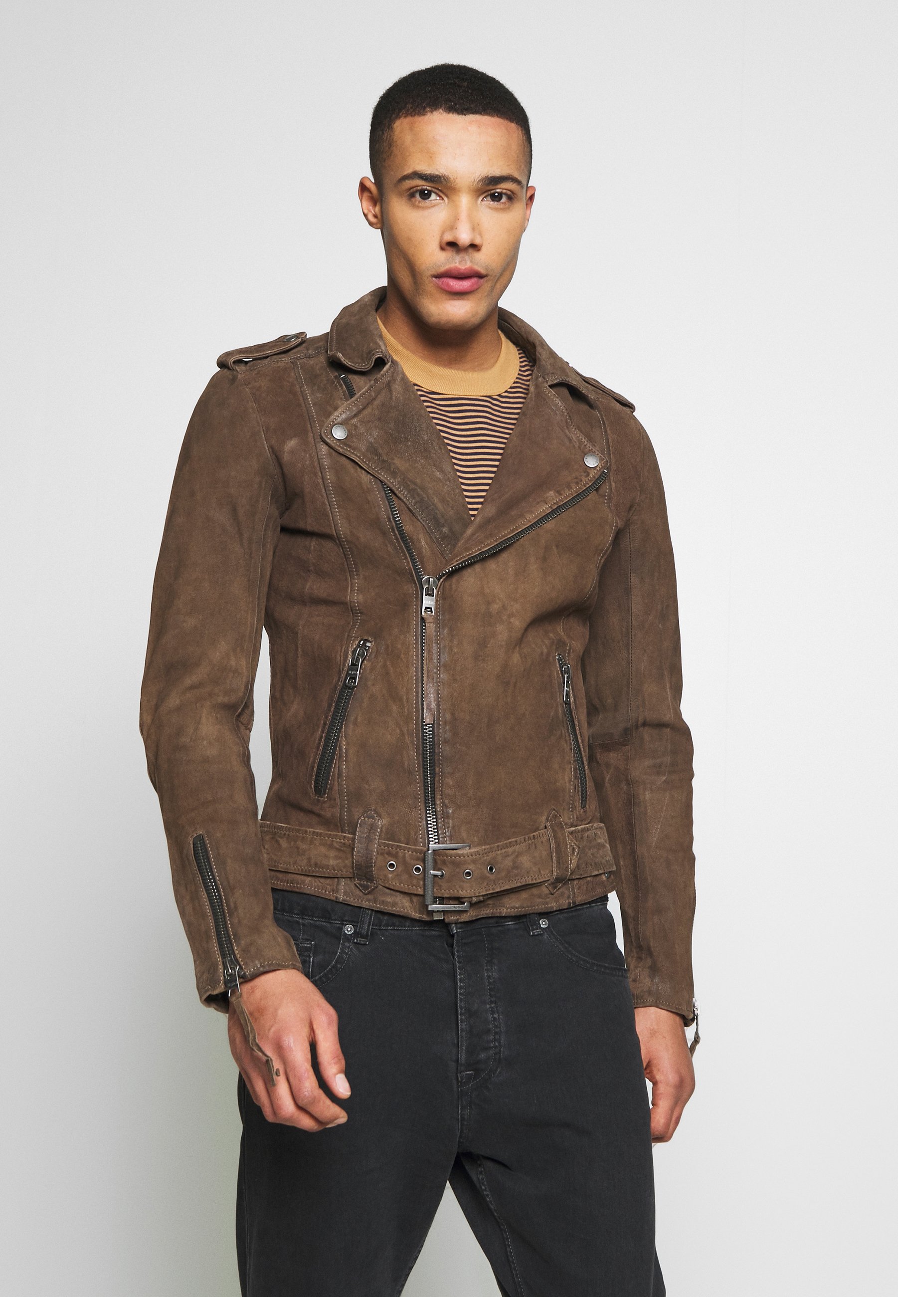 Tigha Ethan Buffed Leather Jacket Sand Zalando Co Uk