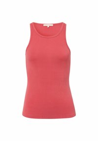 Top de tirantes rojos acanalado con un diseño ajustado, tirantes anchos y cuello redondo. Fabricado con una tela suave y elástica.
