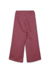Pantaloni ampi a righe rosse con un design a diamante bianco e blu navy, con vestibilità morbida e vita elastica.