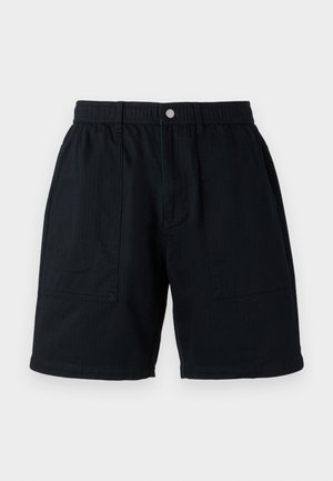 Sorte shorts lavet af letvægtsstof med elastisk taljebånd, to sidelommer og lukning med knap. Glat tekstur, afslappet design.