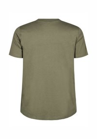 T-shirt verde oliva a maniche corte realizzato in morbido cotone. Presenta un collo a giro e una vestibilità rilassata con una texture liscia e senza motivi.