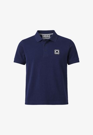 Polo a maniche corte blu navy con colletto, abbottonatura a tre bottoni e piccolo logo Richmond sulla parte sinistra del petto.
