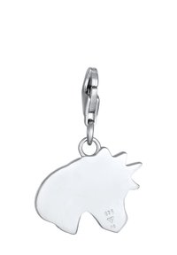 Charm en argent en forme de tête de licorne avec une finition polie, doté d'un fermoir de type homard pour l'attache et marqué 925 gravé.