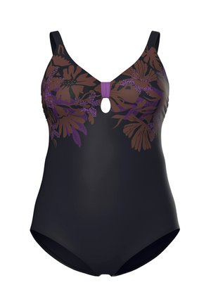 Ulla Popken, MOONLIT FOLIAGE KEYHOLE NECKLINE SWIMSUIT - Badeanzug - black