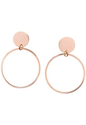 Pendientes de aro en oro rosa con un poste circular y un diseño de gran círculo abierto, con un acabado metálico liso. Construcción simple y ligera.