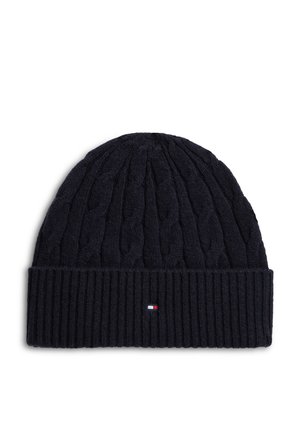 Tommy Hilfiger, LAMBSWOOL BLEND CABLE KNIT FLAG BEANIE - Плетена шапка - space blue