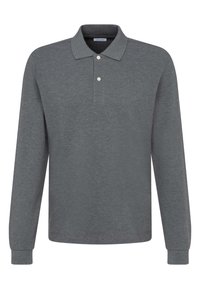 Langarm-Polohemd in Dunkelgrau. Hergestellt aus einem weichen Stoff, mit klassischem Kragen und dreiknöpfiger Knopfleiste. Dezentes Logo-Detail auf der Brust.