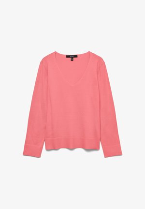 Roosa soonikkoeseljakuga kampsun, millel on V-kaelus ja pikad varrukad, veidi lõdva istuvusega ning soonikkoes serv. Pehme tekstuur ja puhas disain.