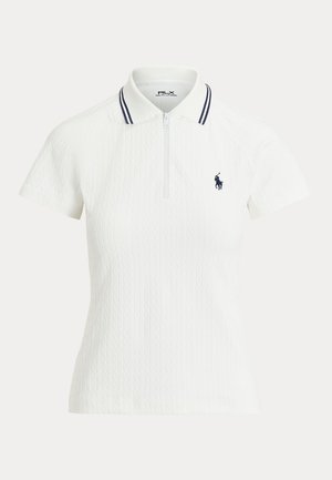 CABLE JACQUARD QUARTER-ZIP POLO SHIRT - Polosärk - ceramic white/refined navy