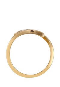 Goldring mit einer glatten, polierten Oberfläche und einem abgerundeten Design, das eine subtile Vertiefung auf der Oberseite aufweist. Keine Verzierungen oder Muster.