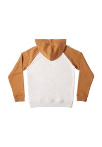 Sudadera con capucha de cuerpo blanco y mangas raglán marrones. Tejido suave, puños y dobladillo de canalé; cuenta con una capucha en la parte posterior.