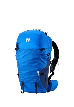 Sac à dos de randonnée Blue Millet GRX 22 avec bretelles rembourrées, ceinture abdominale, multiples compartiments et sangles réglables.