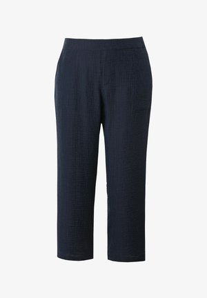 Námořnicky modré krátké kalhoty z texturované látky, s hladkým pasem a volným střihem se bočními kapsami.